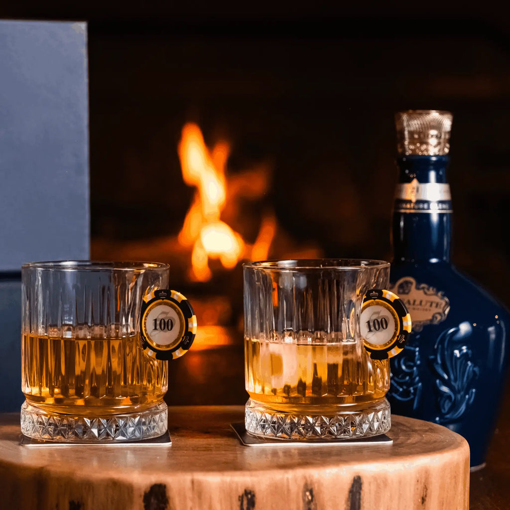 Set pahare din cristal pentru whisky cu jeton de poker – 355 ml