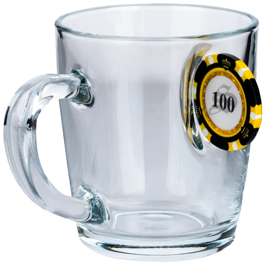 Cană din sticlă pentru ceai & cafea cu jeton de poker - 340 ml