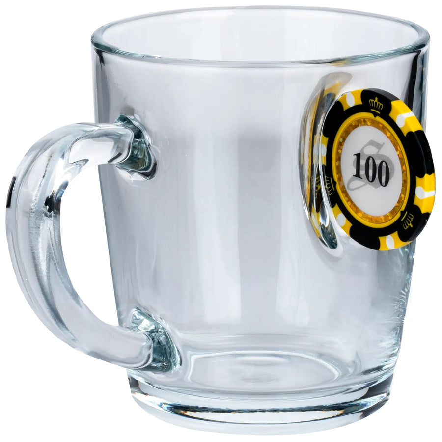 Cană din sticlă pentru ceai & cafea cu jeton de poker - 340 ml