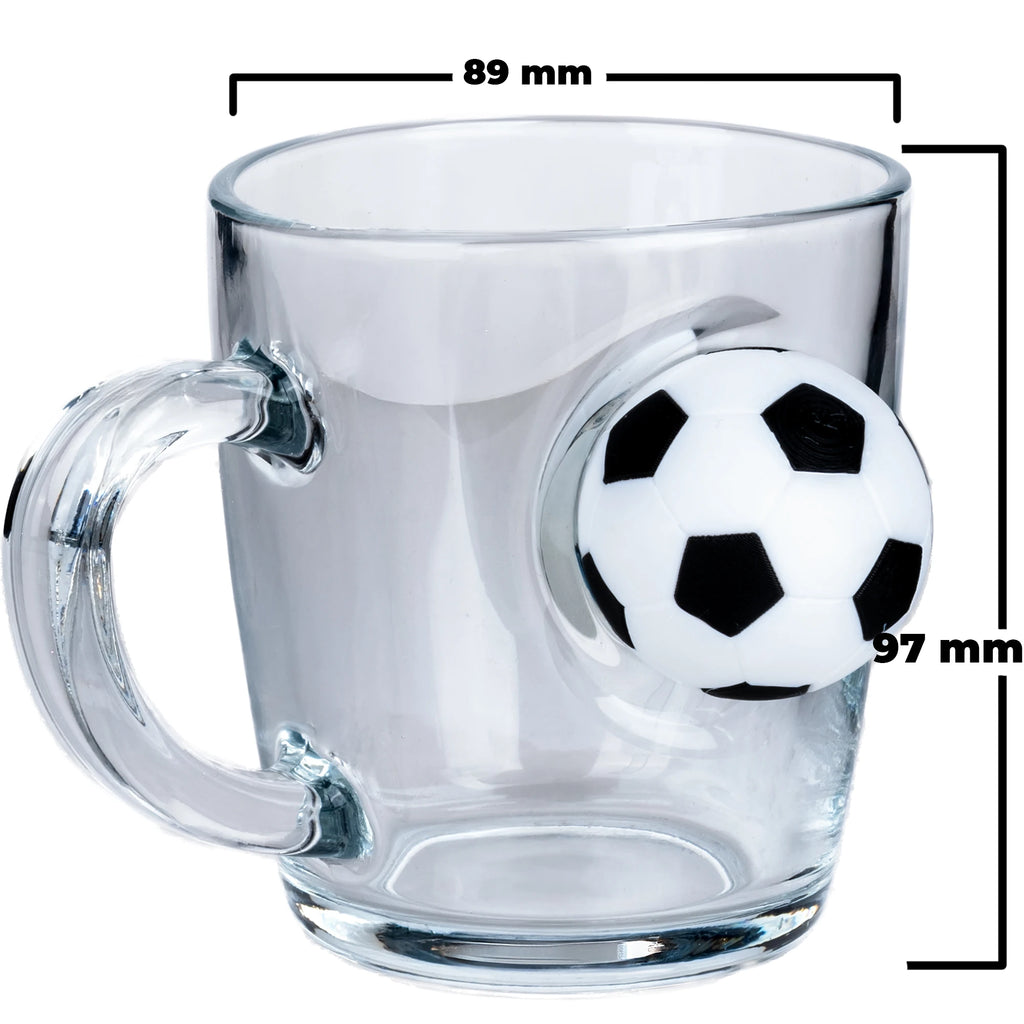 Cană din sticlă pentru ceai & cafea cu minge de fotbal - 340 ml