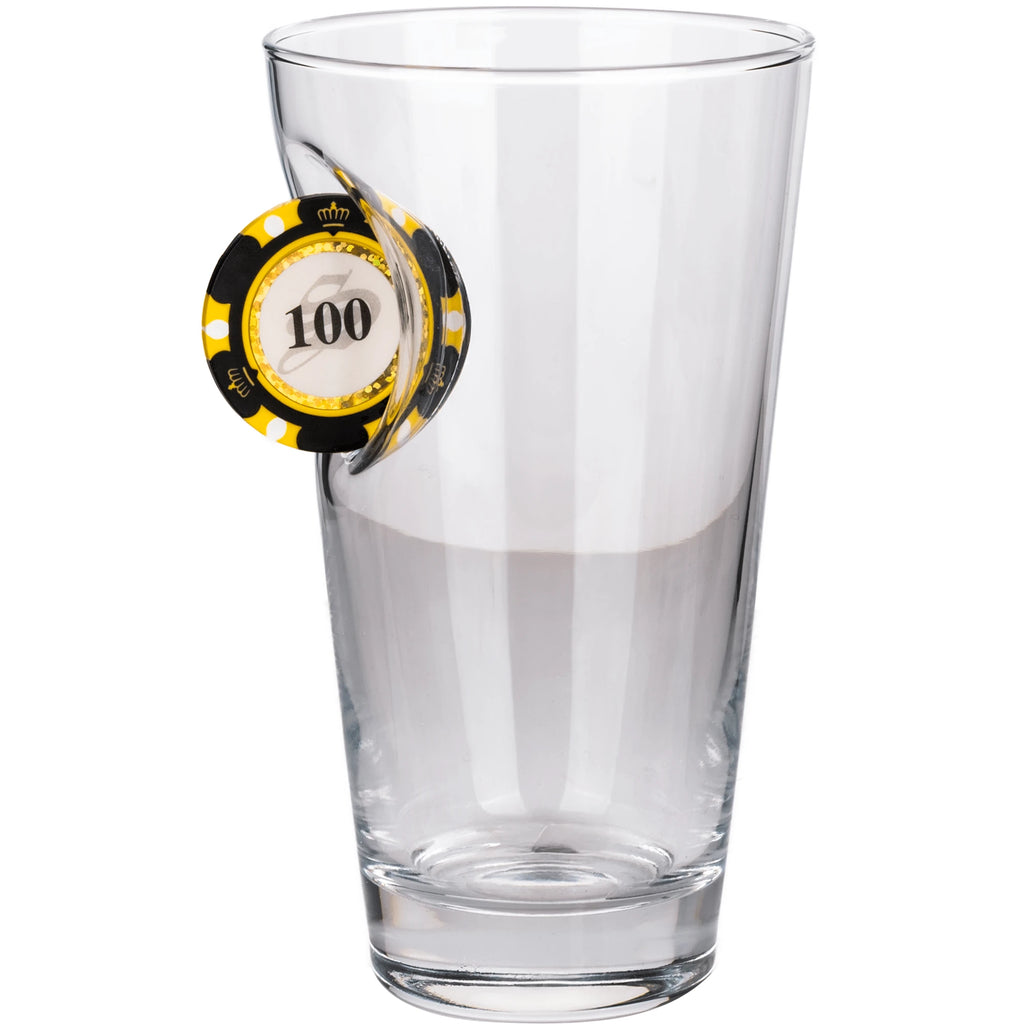Pahar din sticlă pentru bere cu jeton de poker - 465 ml