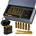 Set Bellore pietre răcire whisky din oțel inoxidabil în formă de glonț – 6 cuburi metalice reutilizabile + clește, cutie cadou premium